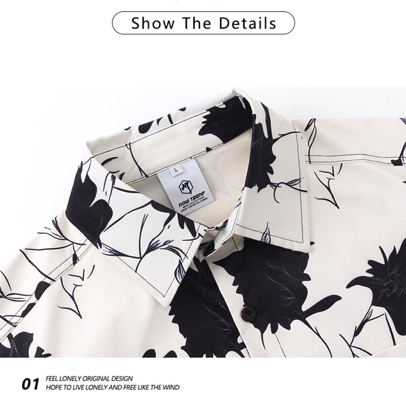 [Feel lonely series] ★Long sleeve shirt★ 2color tops floral pattern shirt unisex men's black white