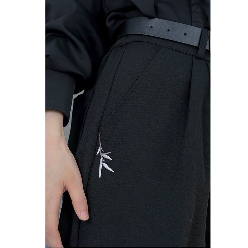 [Kuraho Koya Series]★China style trousers★Bottoms Bamboo embroidery Unisex Men's Black Black