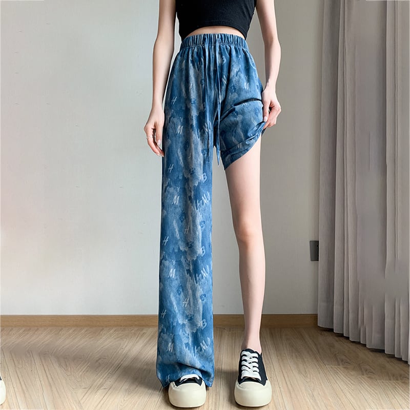 [FENGLIN Series] ★Casual Pants★ Bottoms Trousers Cool Blue Blue Slimming Alphabet