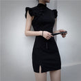 Load image into Gallery viewer, [Miyakoya Series] ★China-style dress★ Improved cheongsam dress, short length, sexy, slimming, black, black
