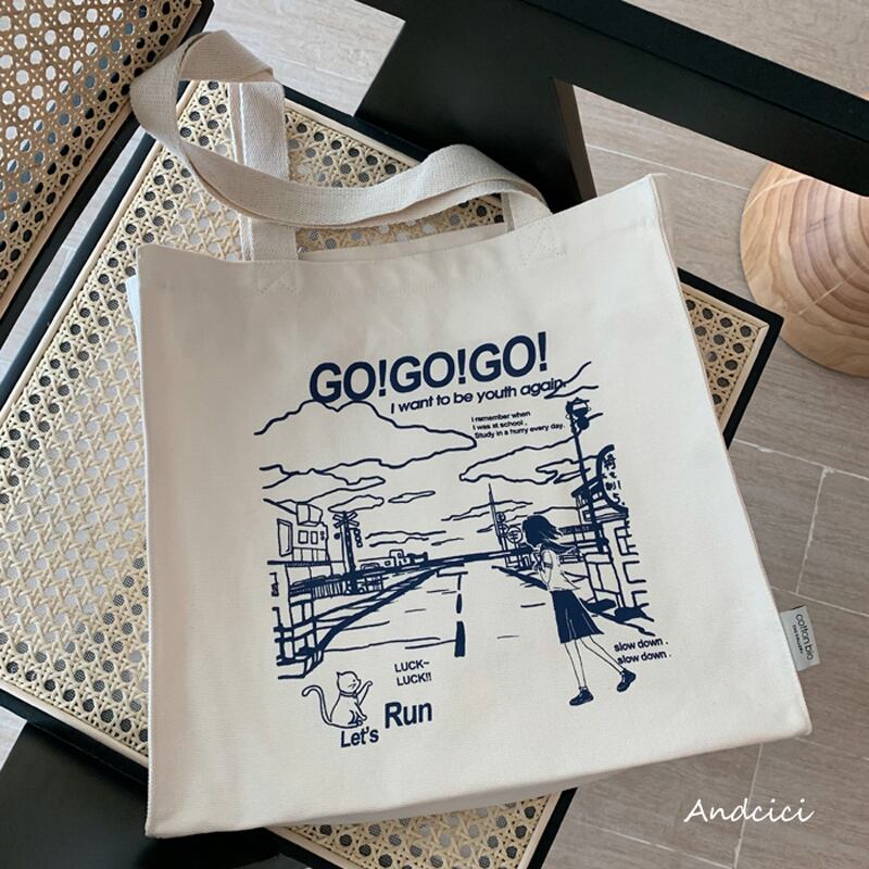 [Andcici Series]★Bag★ 2color tote bag, canvas bag, large capacity, date, commuting to work, school, cute, ladies, easy to match