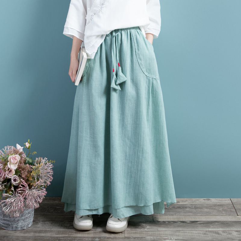 [Qing Series]★China style skirt★ 4color Bottoms Long length skirt Blue green Blue gray White Brown