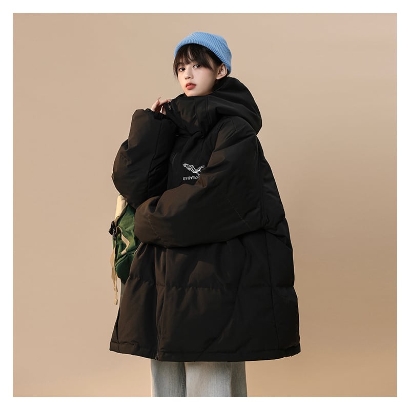 [Suikoishi Series] ★Winter Coat★ Cotton Coat Outerwear 2color Unisex Men's Simple Casual Black Beige