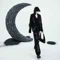 Load image into Gallery viewer, [chicsky---Kurono Series] ★Casual Pants★ Bottoms Black Black Chain Rose SML Slimming Wear
