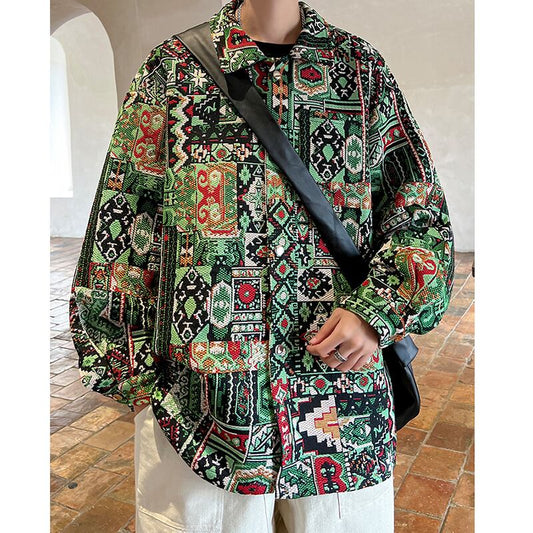 [No Series] ★Jacket★ Outer Switching Oil Painting Style Unisex Men's Large Size Ethnic Style Green