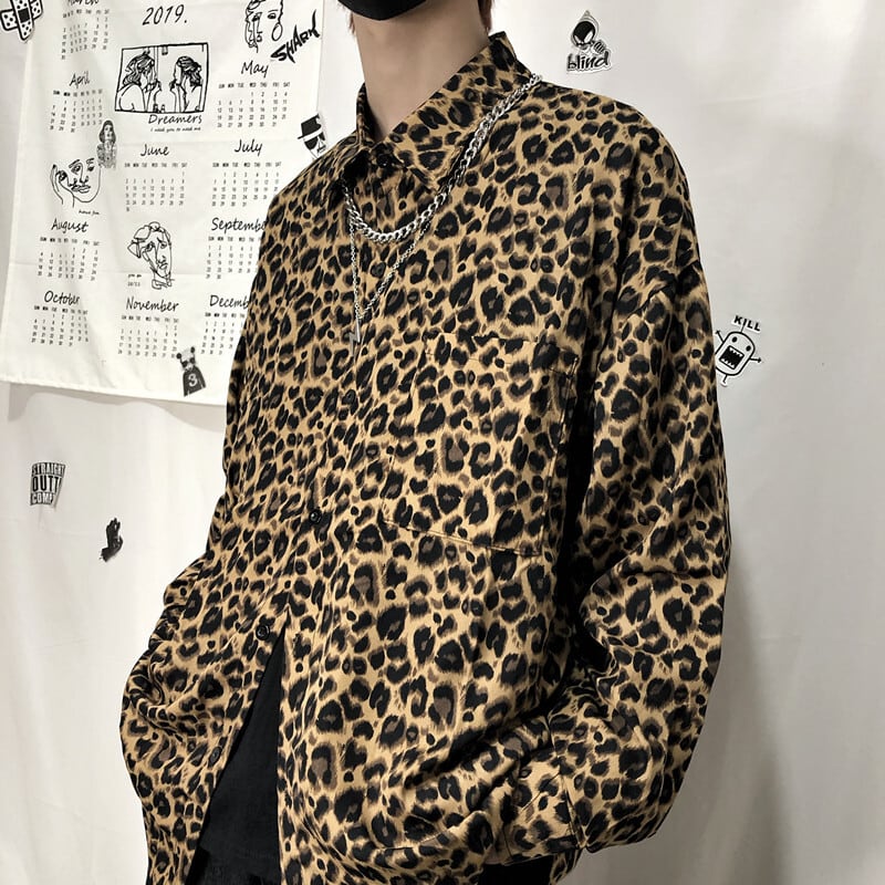 [MGJM Series]★Leopard print shirt★ Tops, long sleeve shirt, unisex, men's leopard print, easy to match, fashion