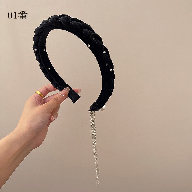 [Rainou Series] ★Headband★ 2color Hair Ornament Accessory Velvet Black Black Asymmetrical Fringe