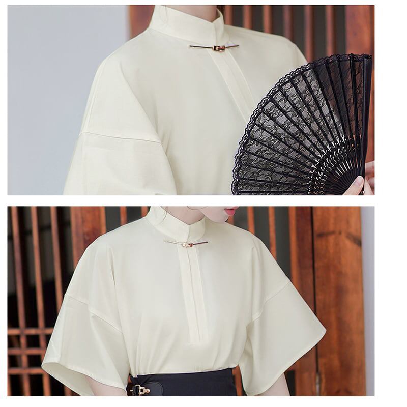 [BRMFUGU series] ★Chinese style shirt★ Tops to improve your temperament, Chinese clothes, white, white, retro, simple