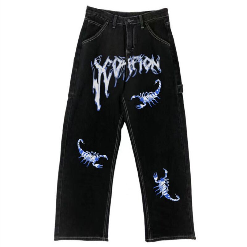 [Style Series]★Denim Pants★ Bottoms Unisex Men's Slimming Fashion Stylish Black Black