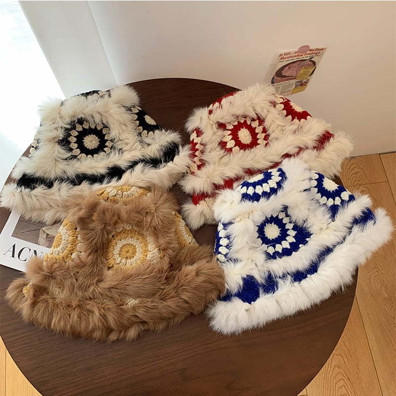 [Inkobo series] ★China style hat★ 5color knit fluffy fashionable cute black brown blue red pink