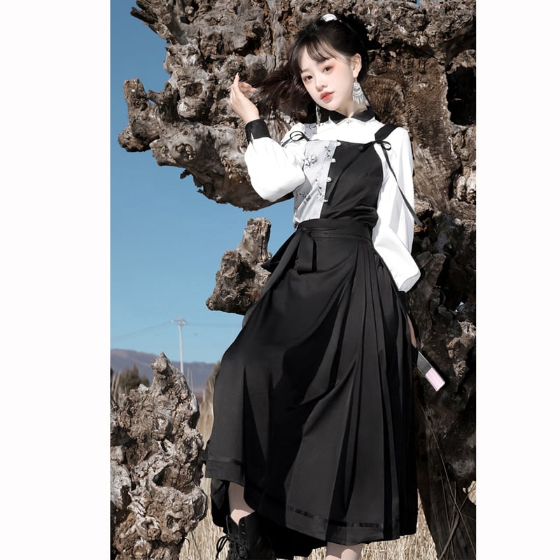 [Kaede bamboo --- Ink butterfly series] ★Chinese style setup★ 3-piece set Shirt + Vest + Maki skirt Chinese clothes