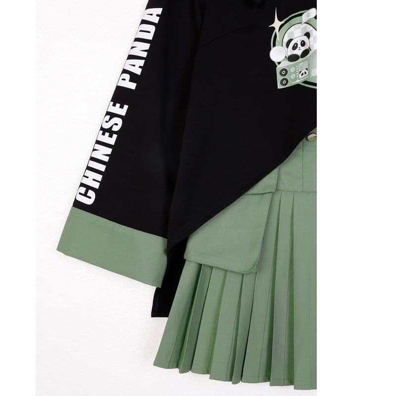 [Dust Smoke Cloud Dream---Dynamic Danko Series] ★Skirt★ Bottoms Pleated Skirt Green Green Panda S M L XL Cute Easy to match