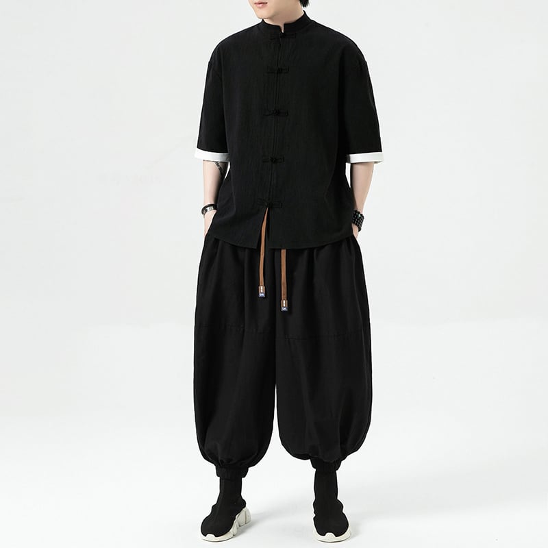 [JUNYI Series] ★Casual Pants★ Bottoms Chinese Style Pants Men's Large Size Plain Retro Black Black