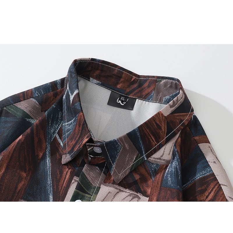 [BEAT BOY Series] ★Retro Shirt★ Oil Painting Style Shirt Print Long Sleeve Shirt Tops Floral Pattern Easy to Match ML XL 2XL