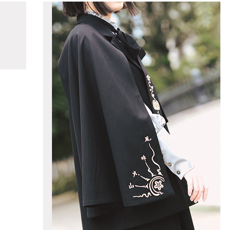 [Kokaisha---Mou Series] ★Chinese-style outerwear★ Cloak, embroidered, fashionable, black, ML, original, slimming