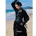 Load image into Gallery viewer, [Da Qinglong Shu Series] ★Chinese style dress + belt★ Long length Chinese clothes Improved Han clothes V neck Switching Black Black
