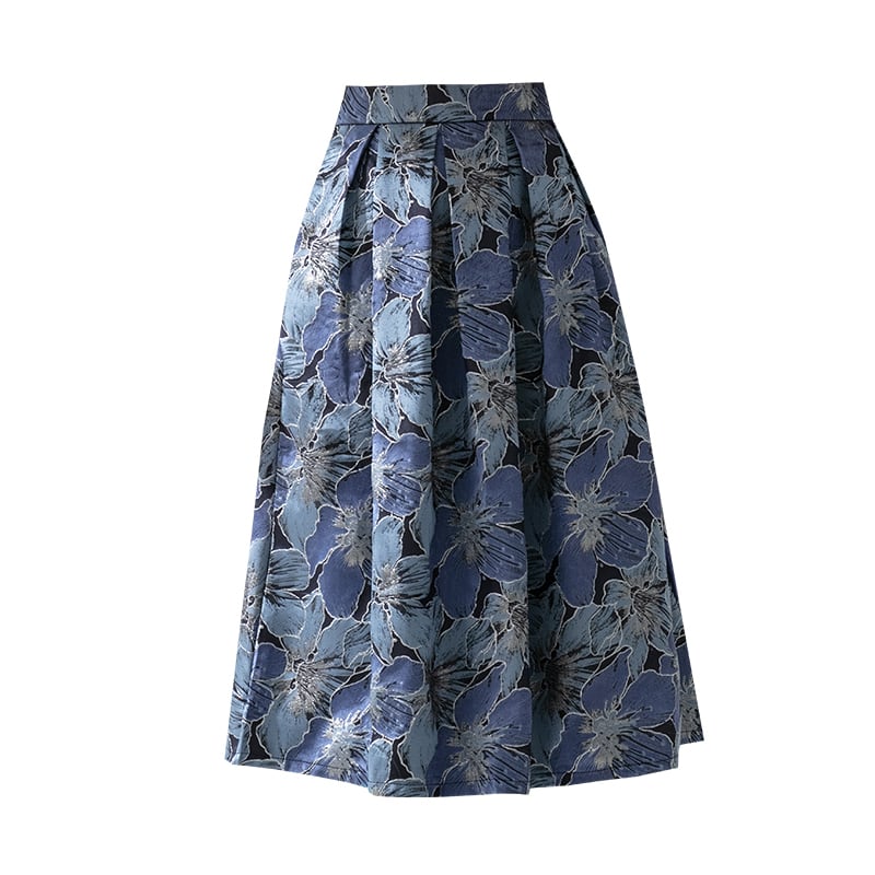 [MOERBEN Series]★Skirt★ Bottoms Floral pattern skirt Oil painting style Blue Blue High waist Cute