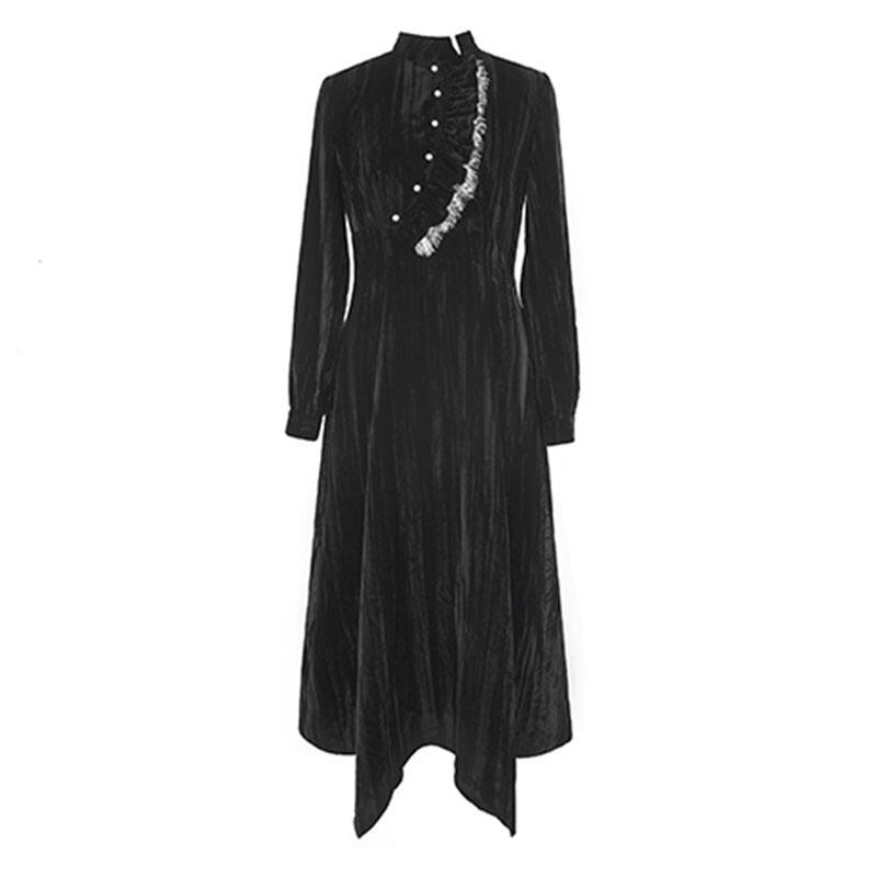 [Da Qinglong Shu Series] ★China style dress★ Improved cheongsam dress velvet long length black black improves temperament