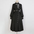 Load image into Gallery viewer, [Dust smoke and cloud dream series] ★China style dress★ With belt, long sleeves, embroidery, black, black SML, slimming, Chinese elements
