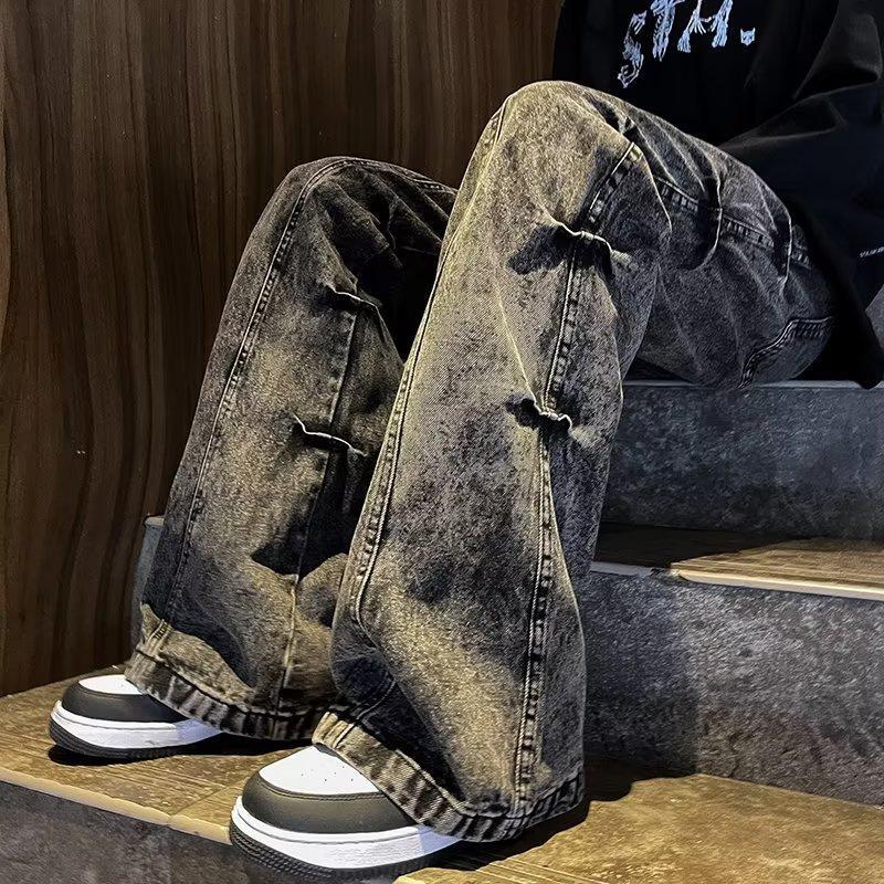 [V37 Series]★Denim Pants★ Unique Bottoms Pants Unisex Men's Fashion Black Gray S~4L