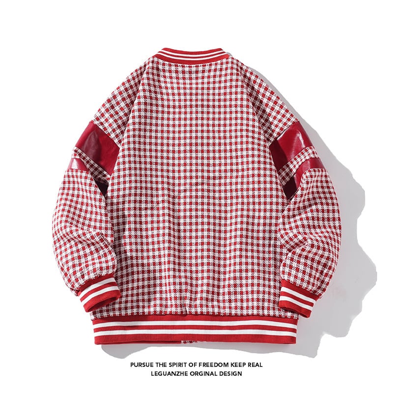 [BIGEMAN Series] ★Stadium jacket★ Plaid pattern 2color Unisex Men's Large size Black Red