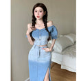 Load image into Gallery viewer, [NANA Series]★Setup★ Tops + Skirt Denim Blue Blue Slimming Sexy Gradation
