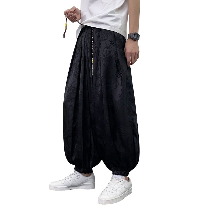 [YISHUO Series]★China Style Pants★Casual Pants Print Unisex Men's Black Black