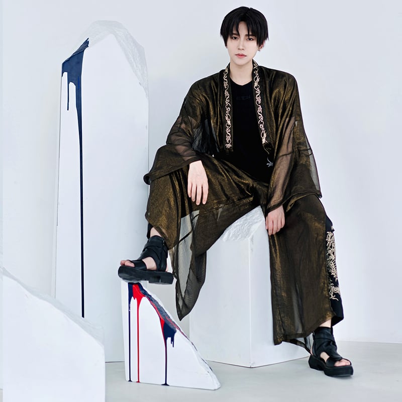 [Kyodo Series]★China style trousers★ Gaucho pants, dragon embroidery, unisex, couple clothes, men's wide pants, tulle, elastic waist