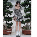 Load image into Gallery viewer, [Series] ★Checked dress★ Super cute ribbon slimming ladies fashion lolita SML black and white
