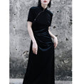 Load image into Gallery viewer, [Da Qinglong Shu Series] ★Cheongsam Dress★ Sexy One Piece Velvet Long Length Black Black Simple
