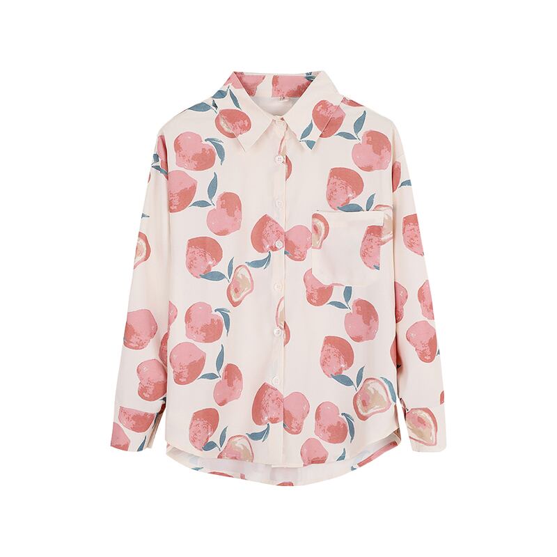 [Love Series]★Shirt★ Tops Peach Cute Youth Print Easy to Match Pink SML Loose Casual