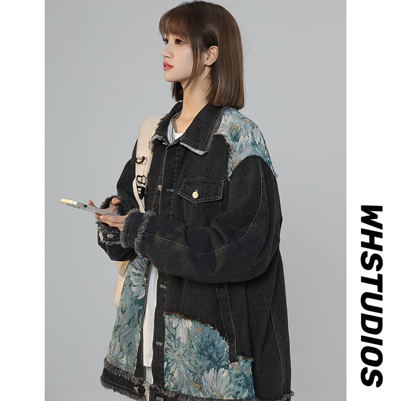 [SENSU Series] ★Jacket★ Outerwear 2color Unisex Men's Oil Painting Style Switching Black Blue