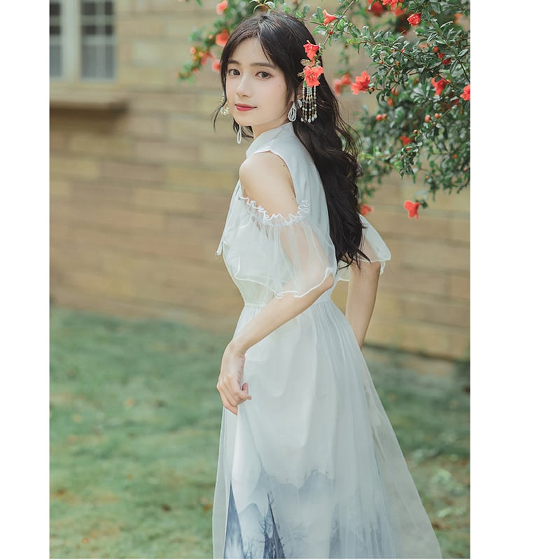 [Az Suna Series] ★Chinese style dress★ Hanfu dress, off-the-shoulder SML XL, Chinese clothes, date, girls' night out